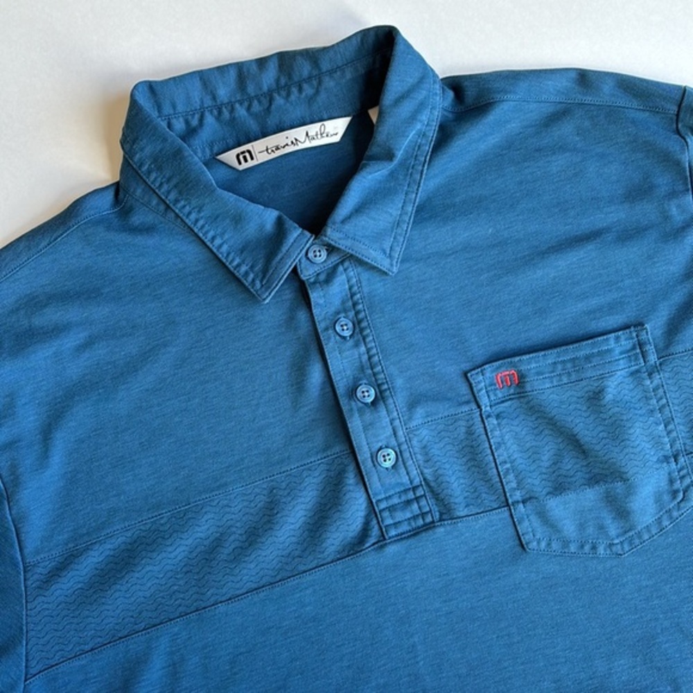 Travis Mathew Blue Striped Pink Logo Pima Cotton Blend Golf Polo Men’s‎ Size XL